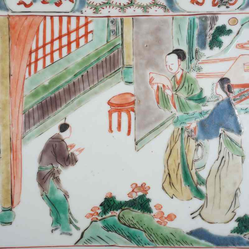 清康熙五彩人物瓷板 - 图2