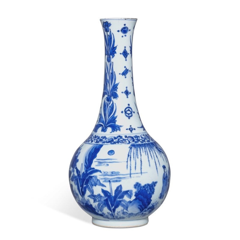 明崇禎 青花人物故事圖長頸瓶 - 图4