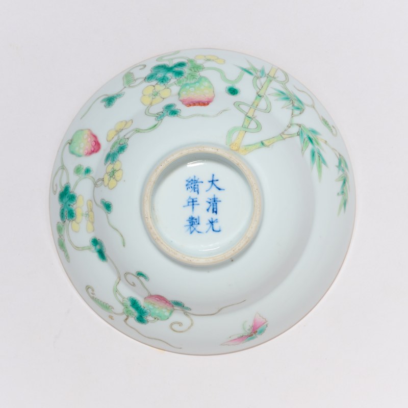 清光绪 粉彩过枝癞瓜纹折腰碗 - 图5