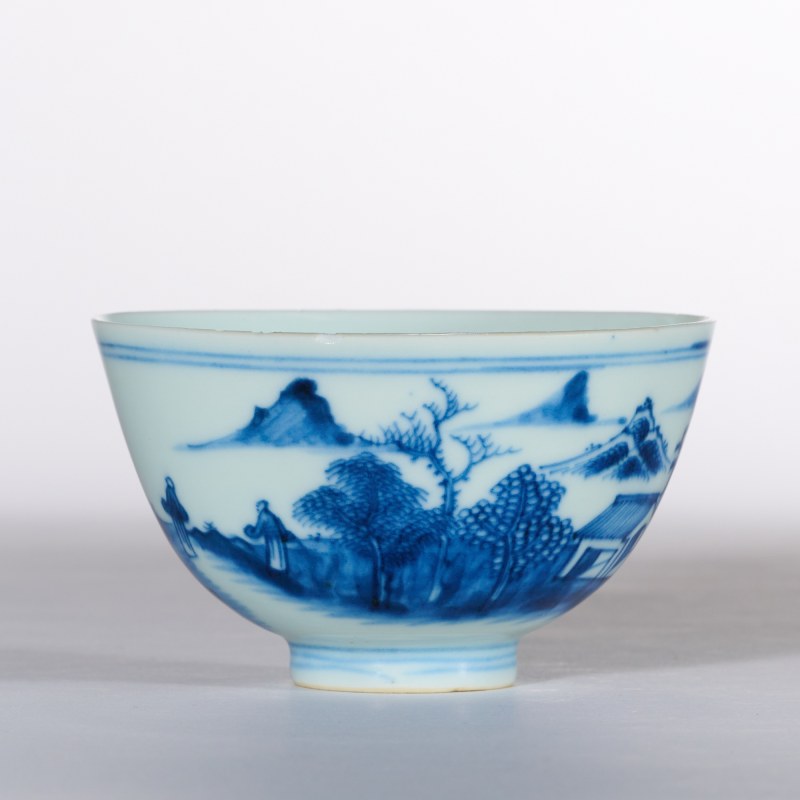 清康熙 青花山水人物纹茶园 - 图4