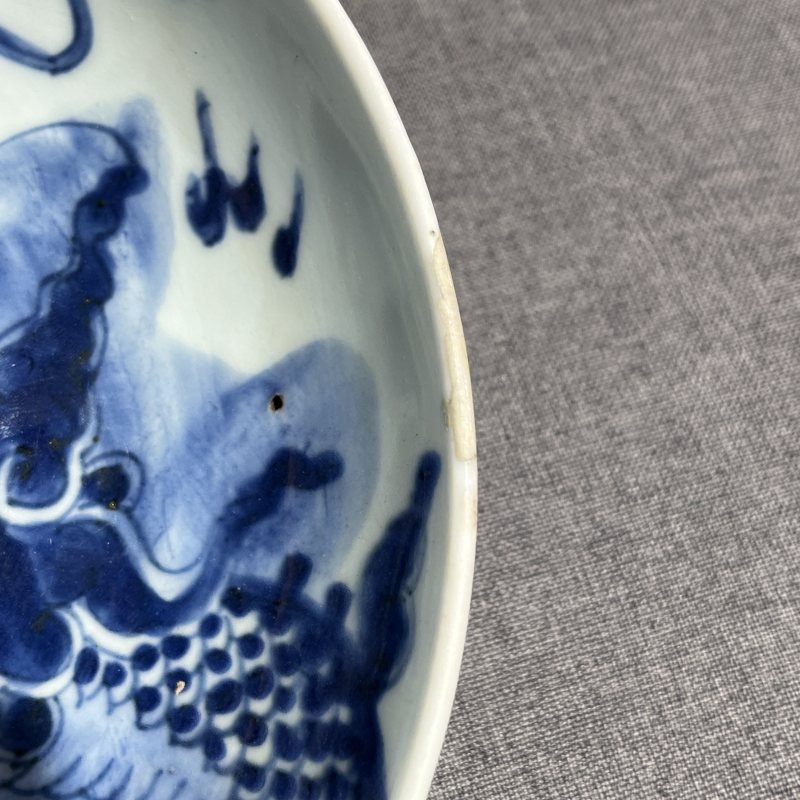 清雍正青花过墙龙纹盘 - 图11