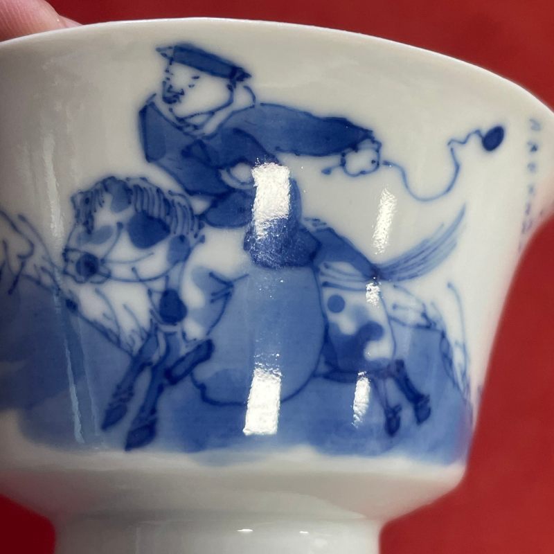 清光绪 青花狩猎图小杯四只 - 图17