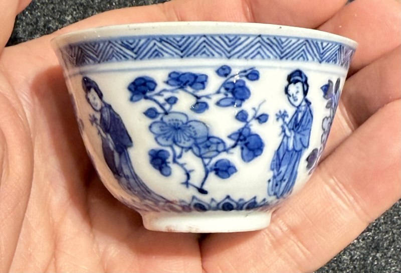 清康熙 青花仕女圖杯碟兩套及青花仕女圖杯一件 - 图7