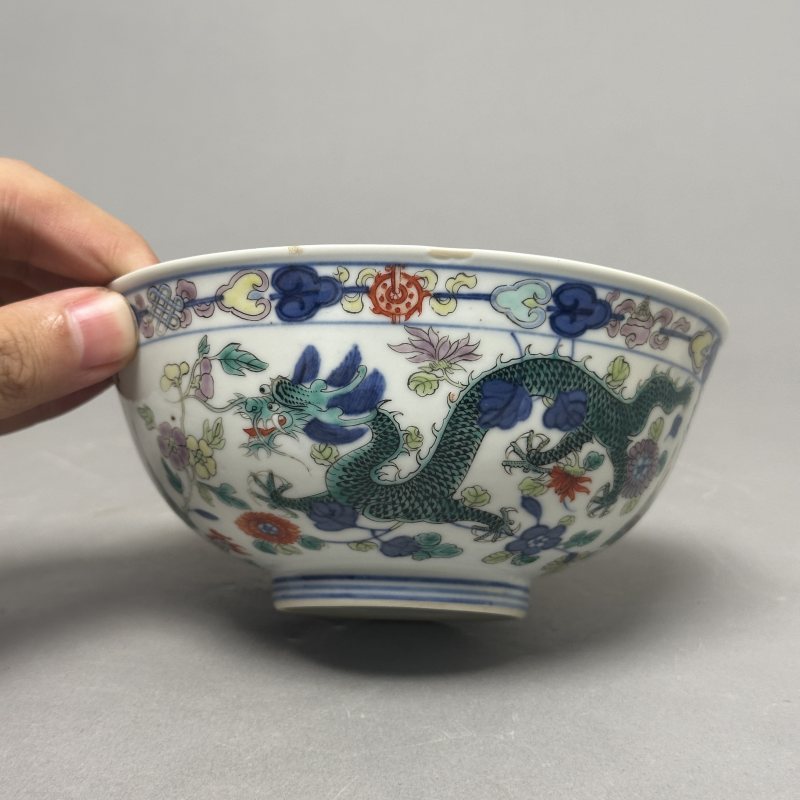 清光绪 青花五彩龙凤纹碗 - 图2