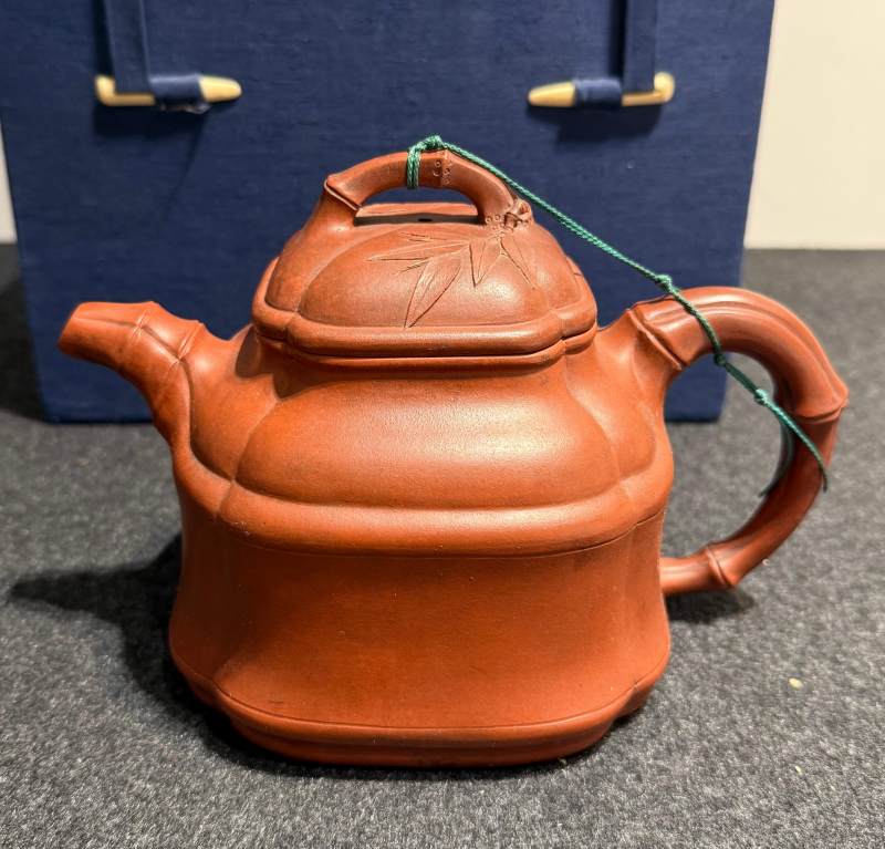清晚期 大生竹紋倭角紫砂壺 - 图2