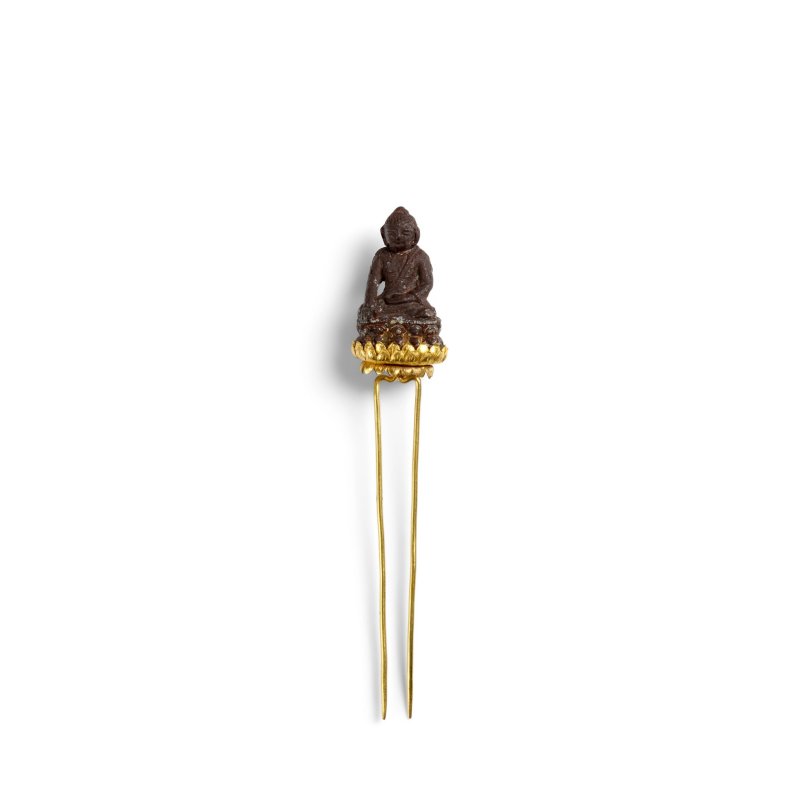 明 嵌銅佛金髮釵 | A BRONZE-BUDDHA-MOUNTED GOLD HAIRPIN - 图1