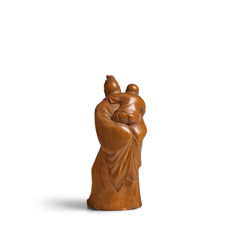 二十世紀初 「子常」款 黃楊木雕壽老童子立像 | A BOXWOOD CARVING OF SHOULAO AND CHILD - 图6