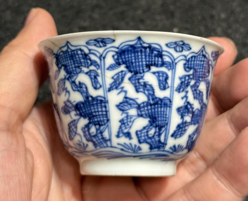 清康熙 青花花卉紋杯碟三套 - 图18