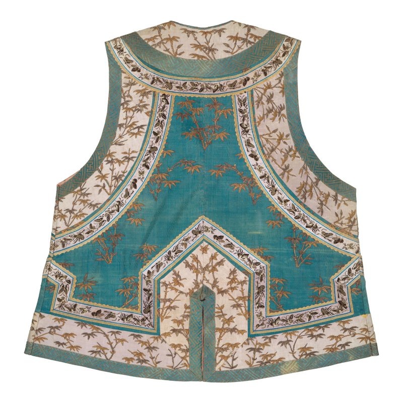 十九世紀末/二十世紀初 孔雀藍地緙絲竹葉紋對襟坎肩 | A TURQUOISE-GROUND KESI 'BAMBOO' VEST, KANJIAN - 图2