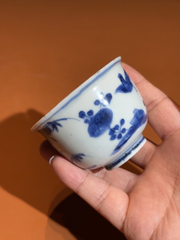 明万历 青花鸟竹纹深腹杯 - 图2