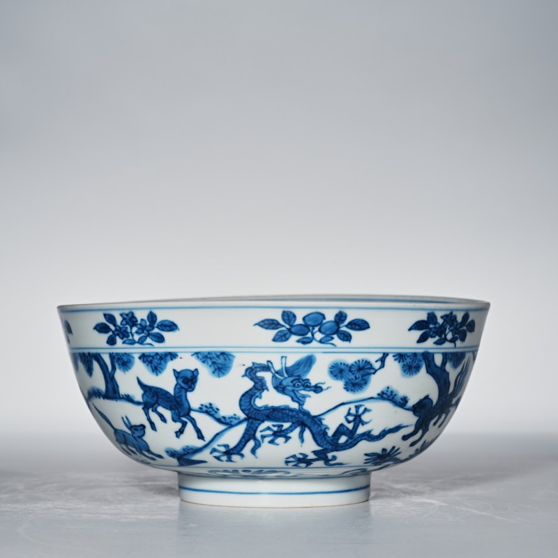 明万历 青花山海经瑞兽纹碗 - 图4