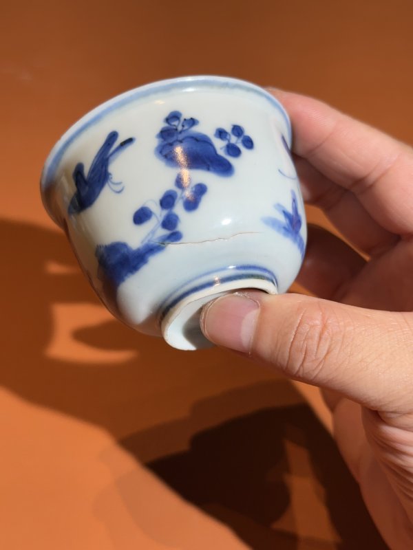 明万历 青花鸟竹纹深腹杯 - 图3