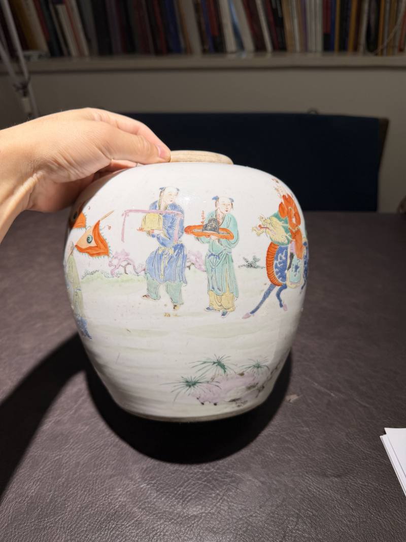 清雍正 粉彩加官进爵罐 - 图3