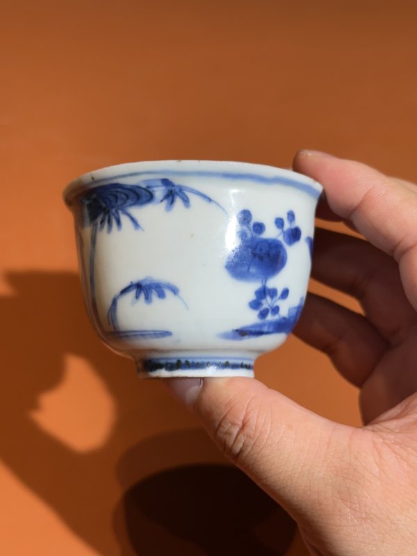 明万历 青花鸟竹纹深腹杯 - 图4