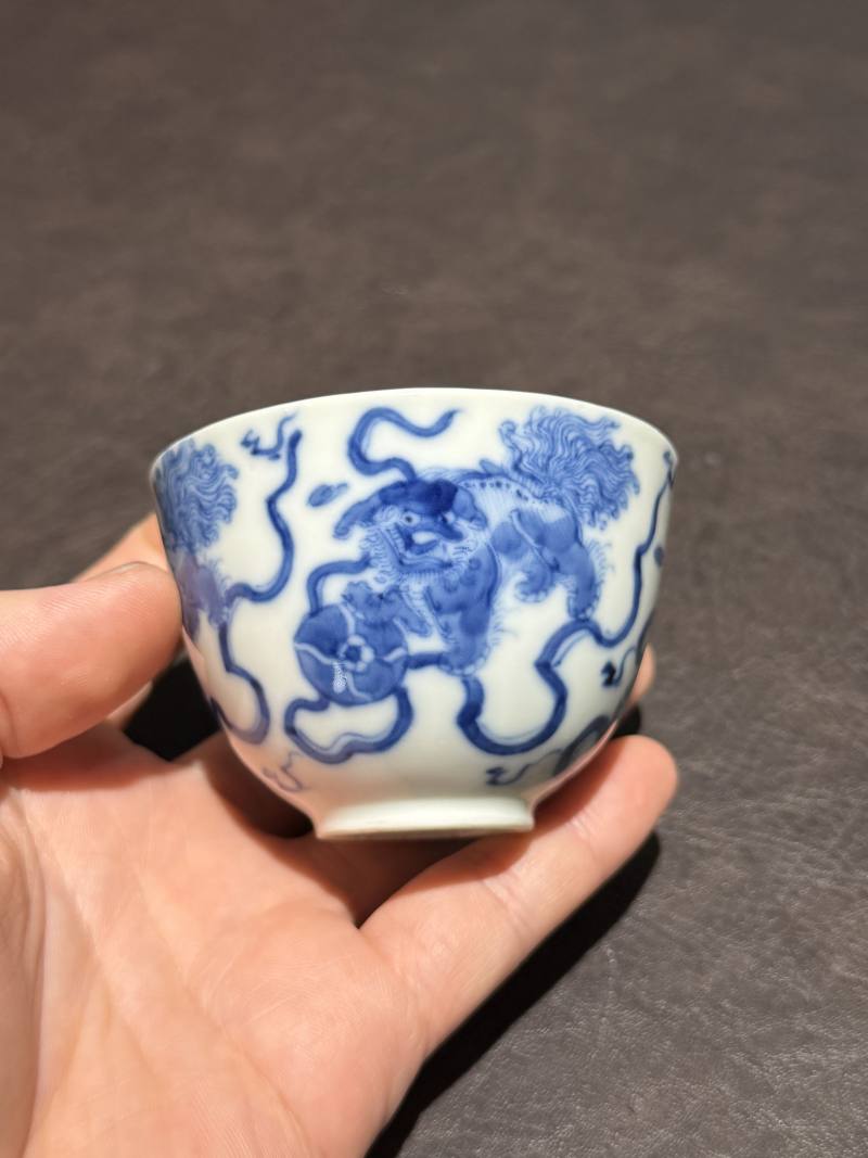 清道光 青花狮子绣球盖杯 - 图7