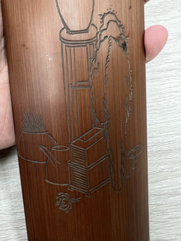 清 平廬款清供圖竹臂擱 - 图11