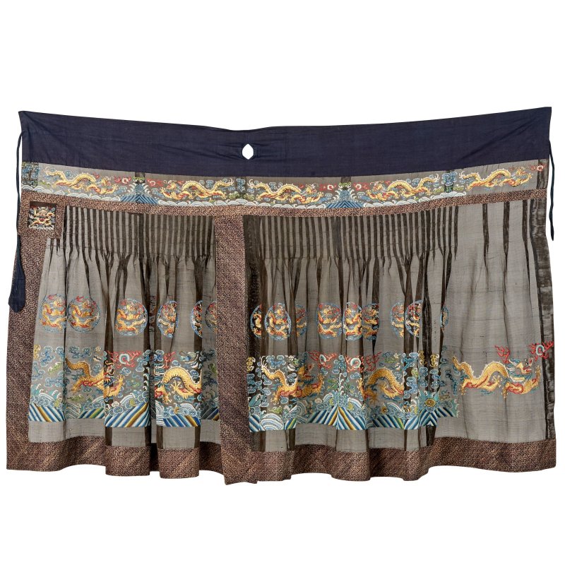 十九世紀 石青地納紗繡趕珠龍紋朝裙 | A MIDNIGHT-BLUE EMBROIDERED GAUZE COURT SKIRT, CHAO QUN