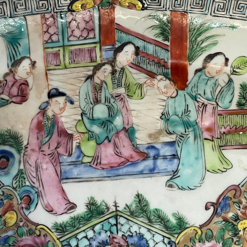 清晚期 广彩花鸟人物纹盘 - 图7
