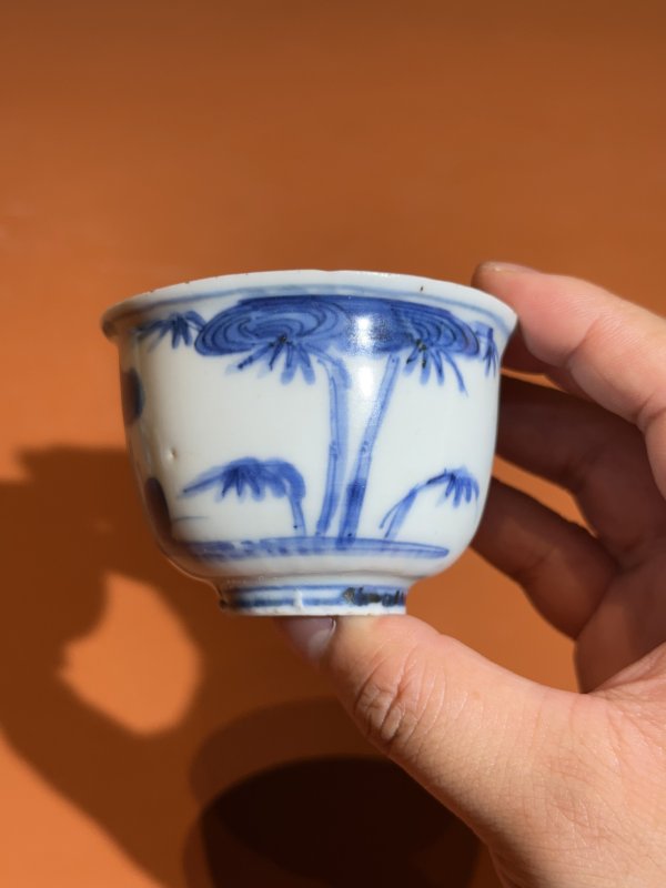 明万历 青花鸟竹纹深腹杯 - 图5