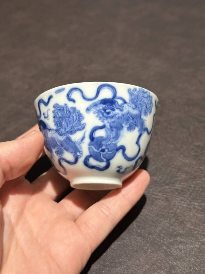 清道光 青花狮子绣球盖杯 - 图8