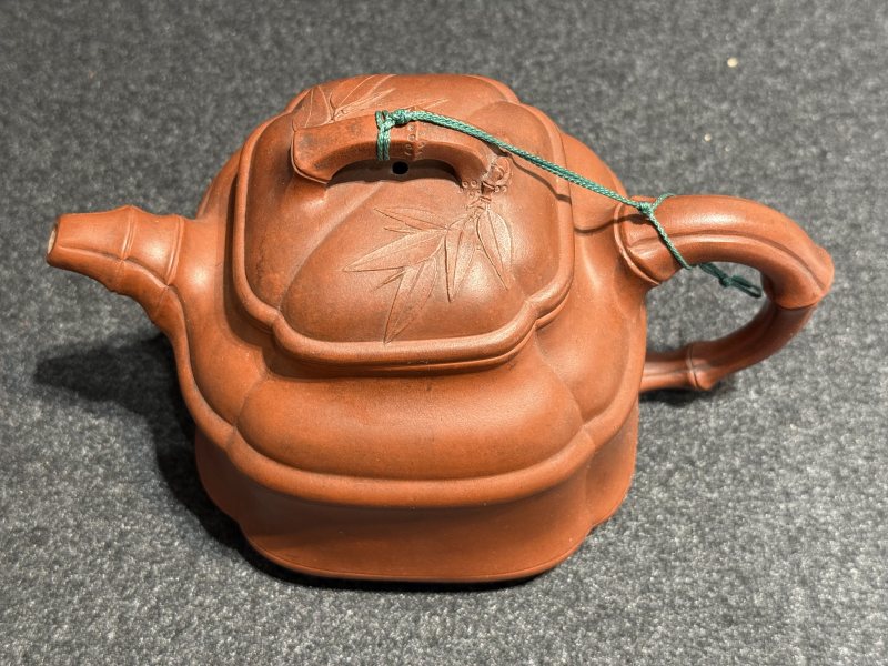 清晚期 大生竹紋倭角紫砂壺 - 图6