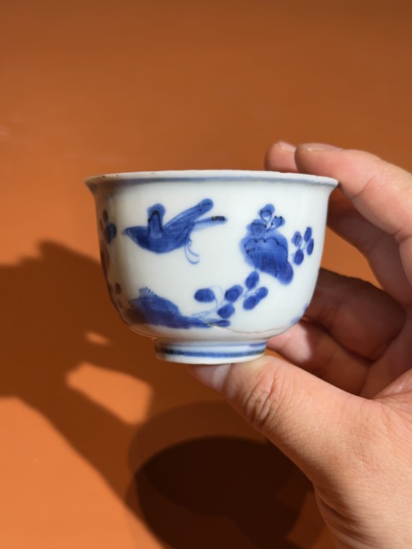 明万历 青花鸟竹纹深腹杯 - 图6
