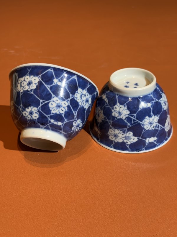 清道光 青花冰梅纹茶圆一对 - 图2