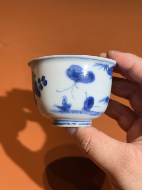 明万历 青花鸟竹纹深腹杯 - 图7