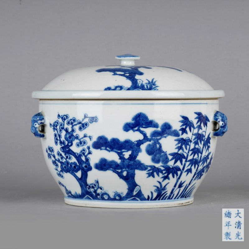 清光绪 青花岁寒三友图温锅 - 图1