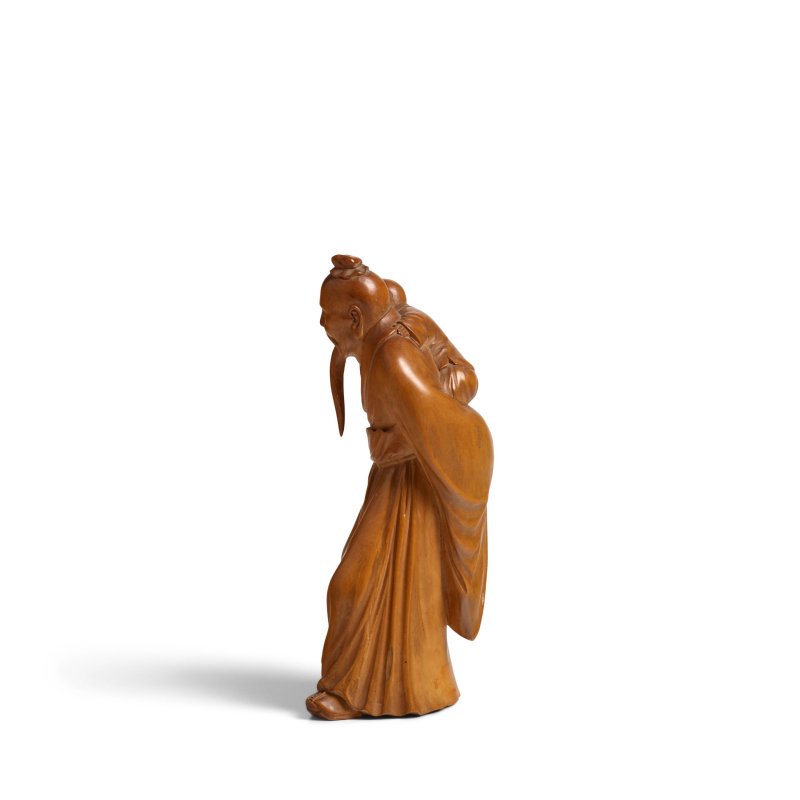 二十世紀初 「子常」款 黃楊木雕壽老童子立像 | A BOXWOOD CARVING OF SHOULAO AND CHILD - 图3