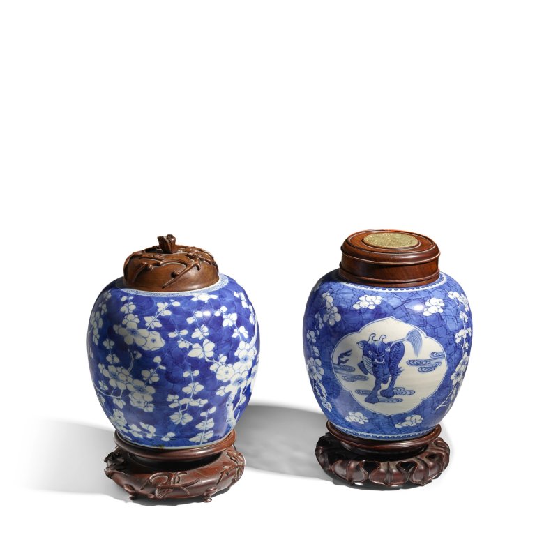 清康熙 青花冰梅紋罐 青花麒麟紋罐 | TWO BLUE AND WHITE JARS - 图7