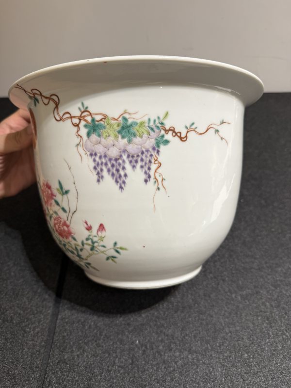 清 大雅齋風格粉彩花鳥紋花盆 - 图5