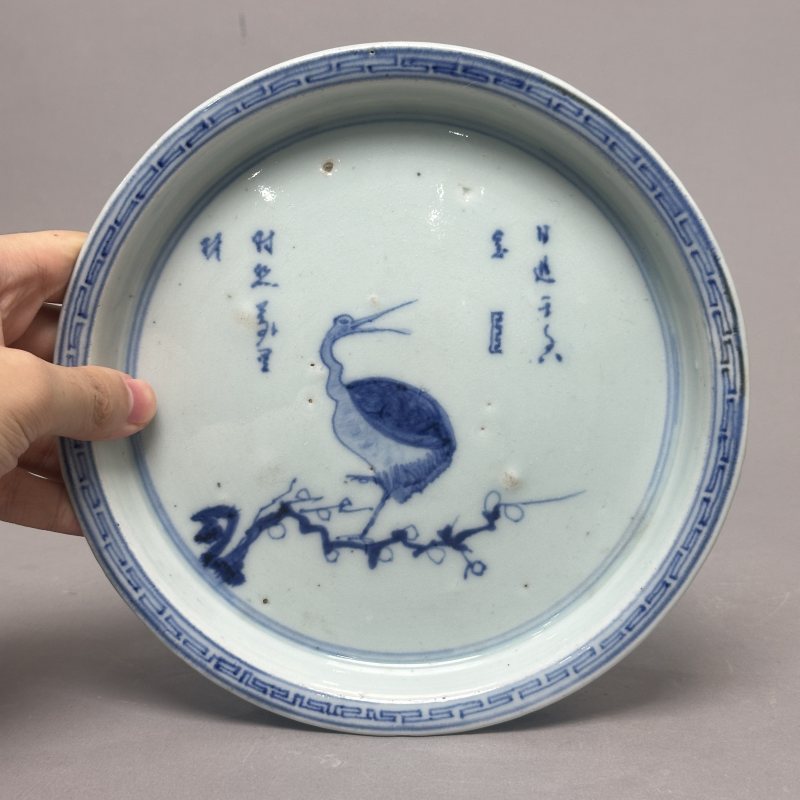 清雍正 青花花鸟供盘 - 图2