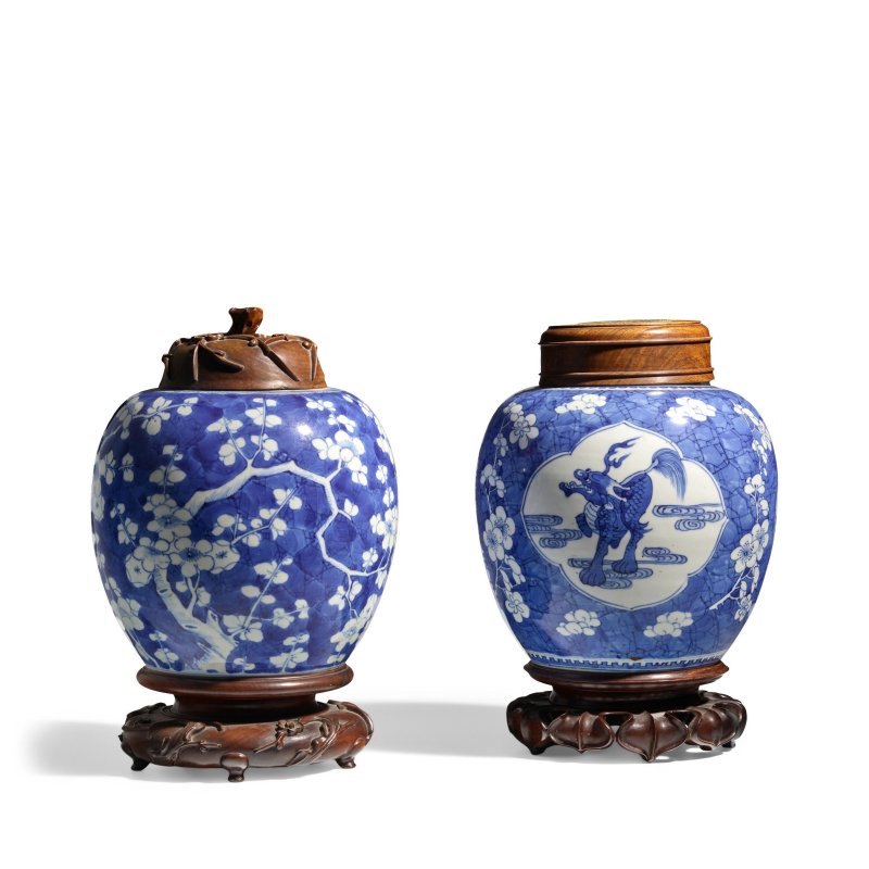 清康熙 青花冰梅紋罐 青花麒麟紋罐 | TWO BLUE AND WHITE JARS - 图8