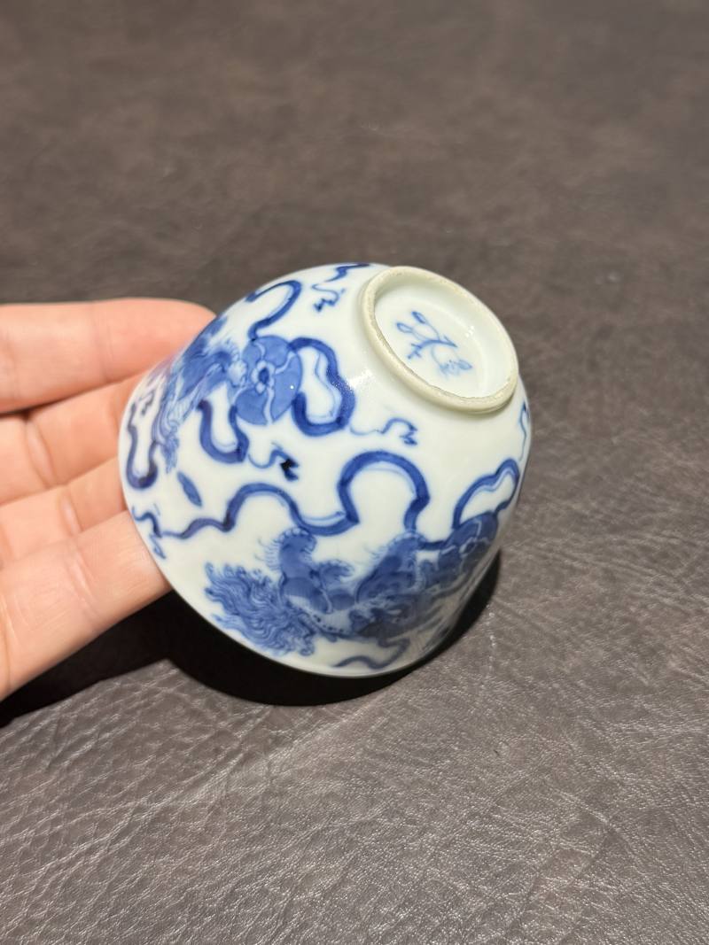 清道光 青花狮子绣球盖杯 - 图12