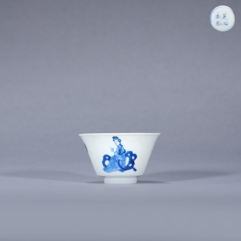 清康熙 青花三娘教子图杯