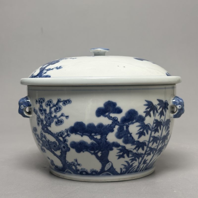 清光绪 青花岁寒三友图温锅 - 图3
