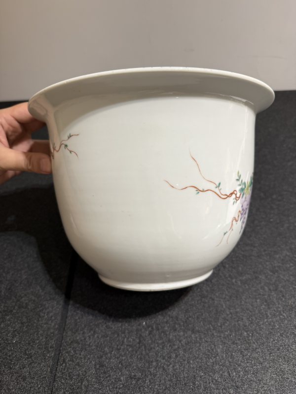 清 大雅齋風格粉彩花鳥紋花盆 - 图6