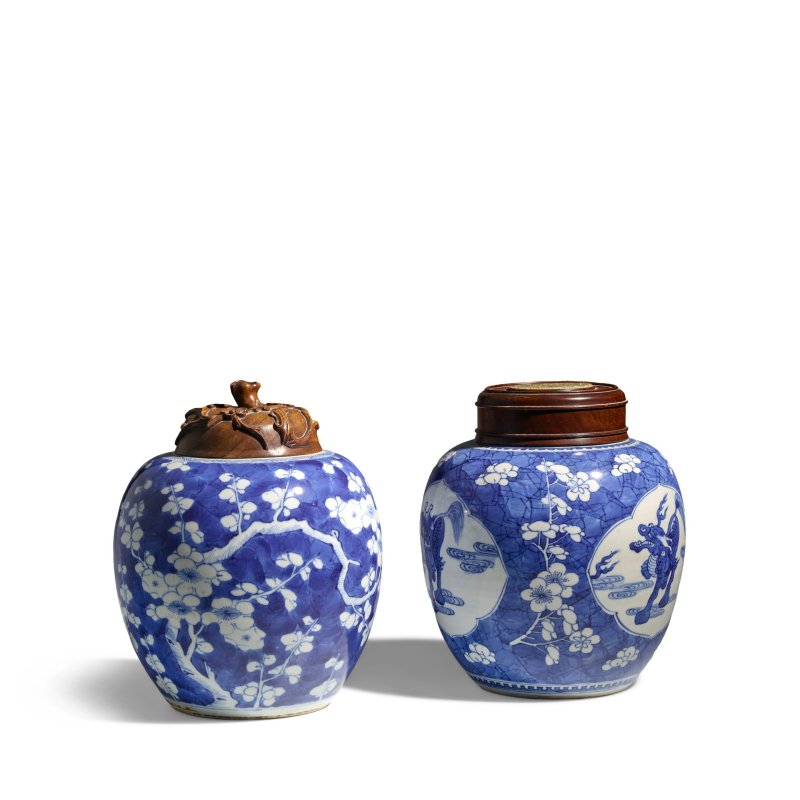 清康熙 青花冰梅紋罐 青花麒麟紋罐 | TWO BLUE AND WHITE JARS - 图9
