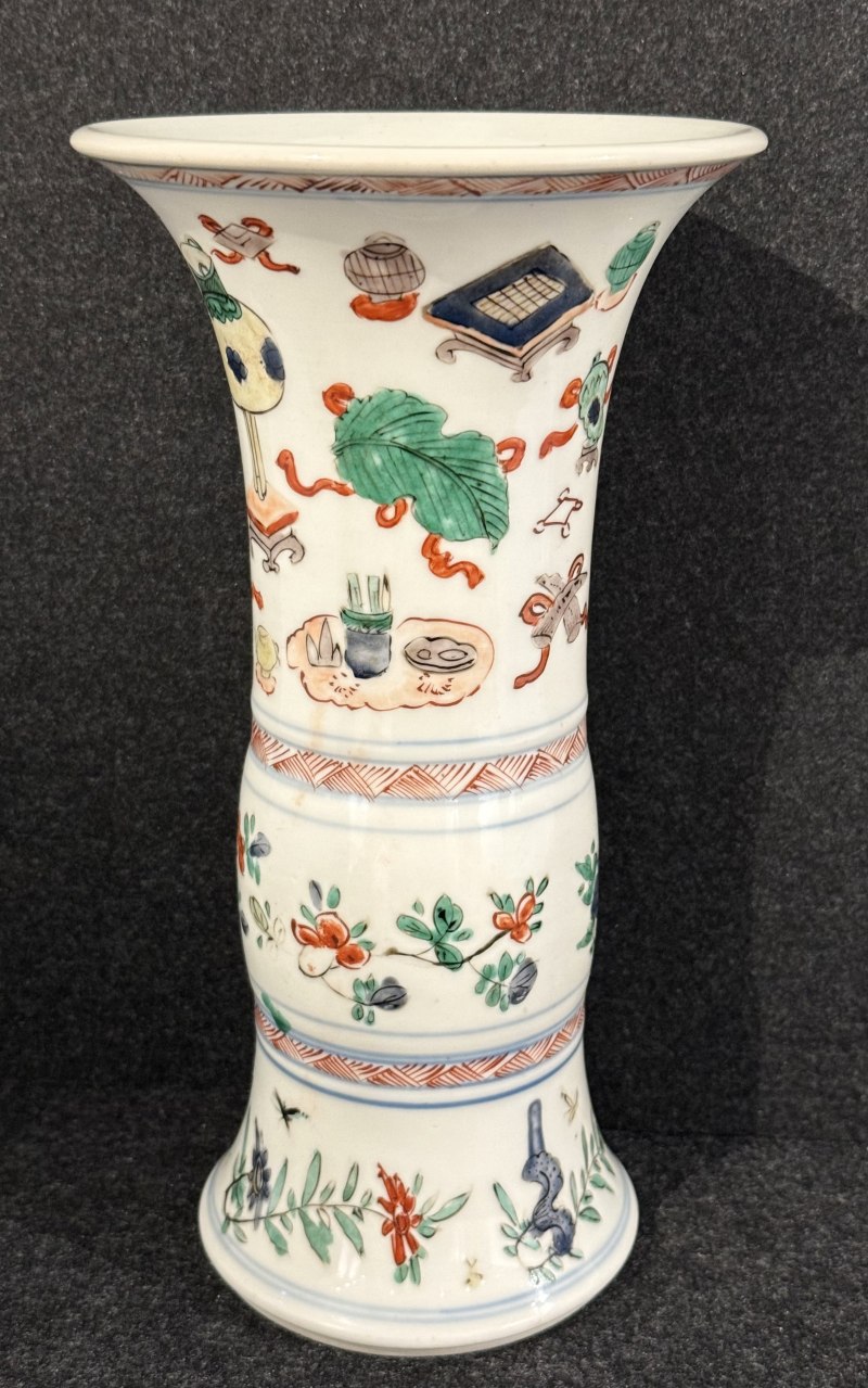 清康熙 青花五彩博古圖花觚 - 图5
