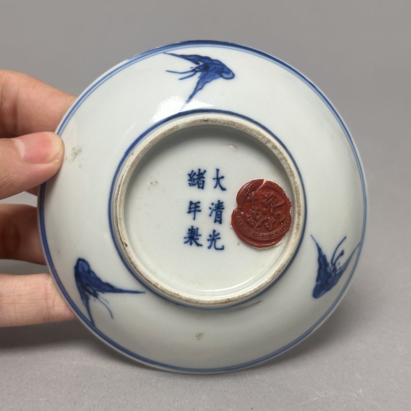 清光绪 青花洪福齐天盘一对 - 图4