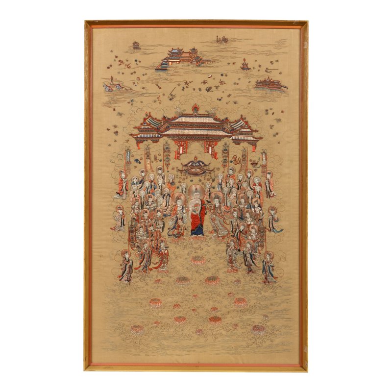 晚清/民國 眾佛行列圖錦綉挂屏 | AN EMBROIDERED SILK 'BUDDHIST PROCESSION' PANEL - 图4