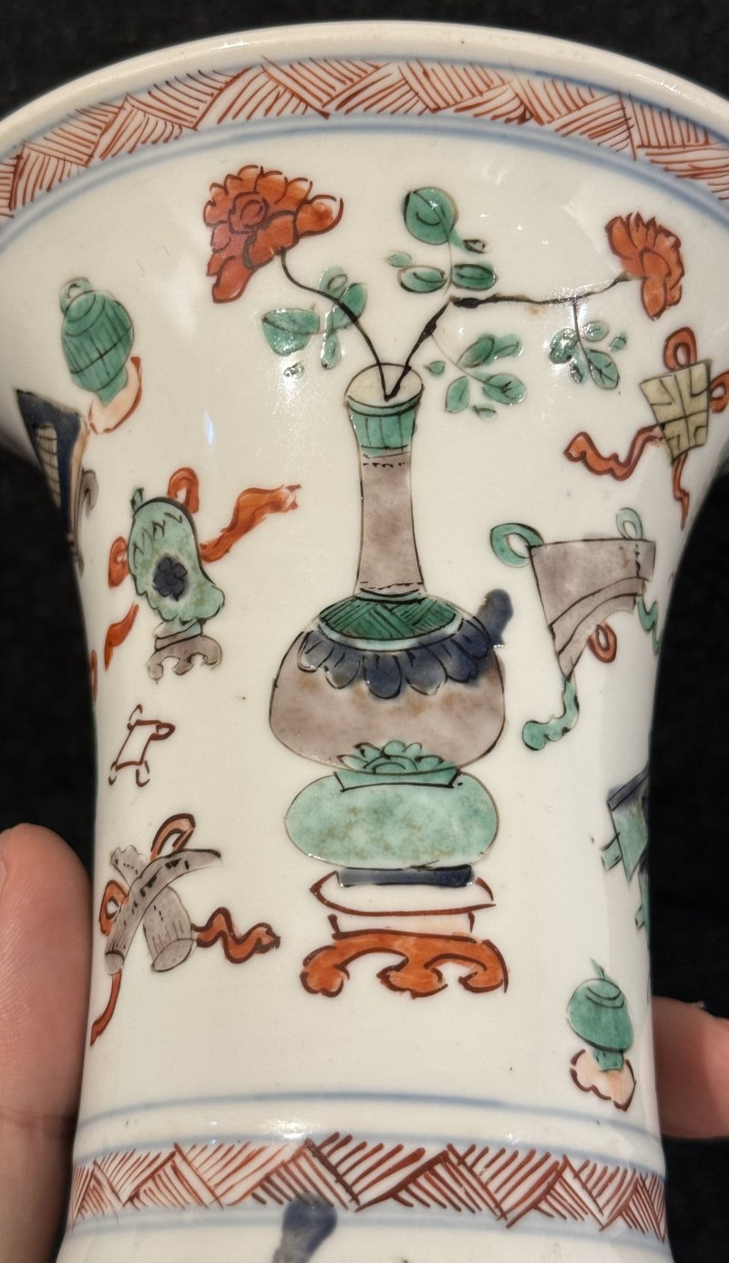 清康熙 青花五彩博古圖花觚 - 图6