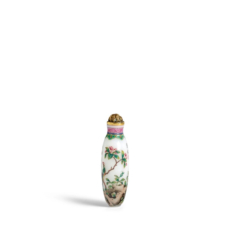 民國 1930-1945 料胎畫琺瑯牡丹花鳥紋鼻煙壺一件 | A FINE ENAMELLED GLASS SNUFF BOTTLE - 图5