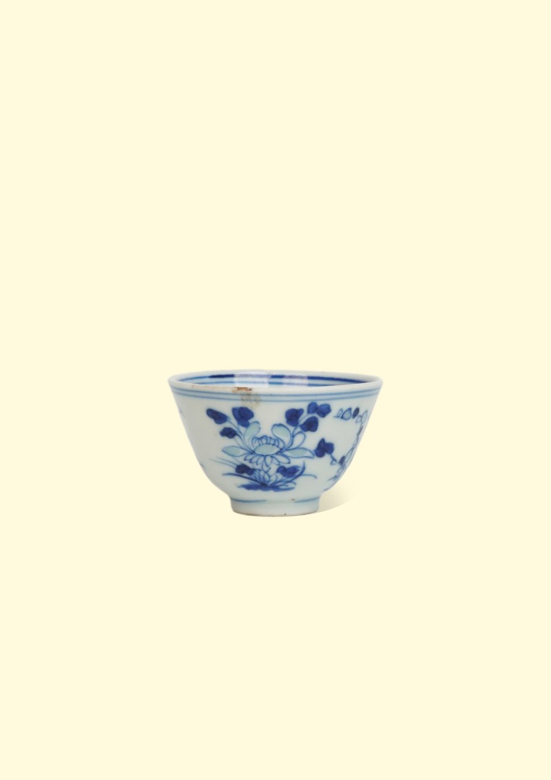 清晚期 青花玲珑瓷四季花卉杯