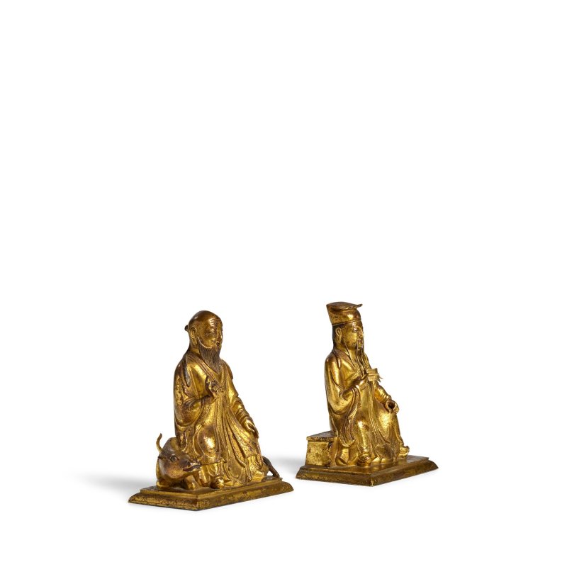 十七/十八世紀 鎏金銅道教人物坐像兩尊 | TWO GILT-BRONZE SEATED DAOIST FIGURES - 图5
