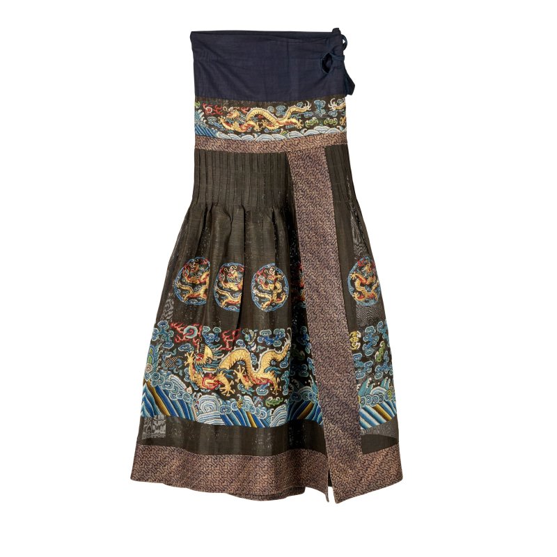 十九世紀 石青地納紗繡趕珠龍紋朝裙 | A MIDNIGHT-BLUE EMBROIDERED GAUZE COURT SKIRT, CHAO QUN - 图5