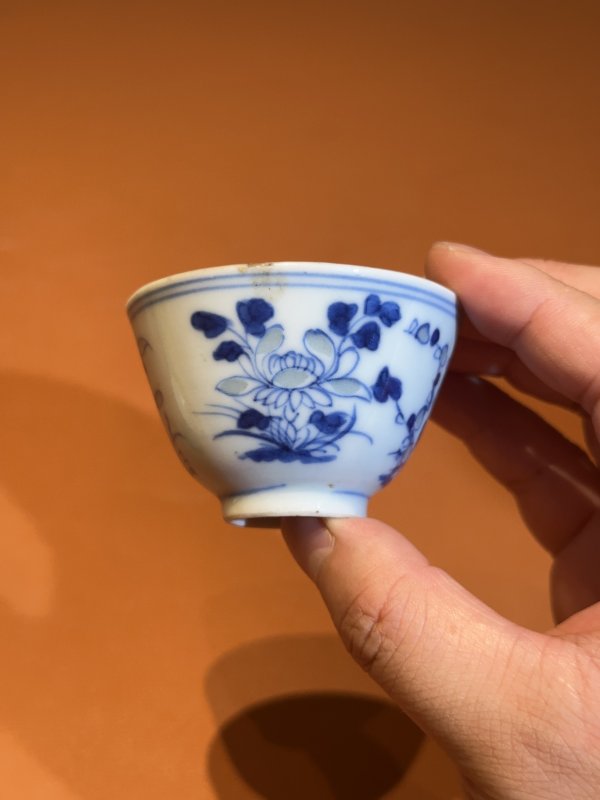清晚期 青花玲珑瓷四季花卉杯 - 图2