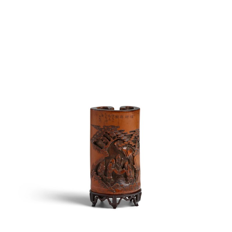 十九世紀 己亥仲秋款 竹刻三星圖詩文擺飾 | A CARVED BAMBOO 'SANXING' ORNAMENT - 图1