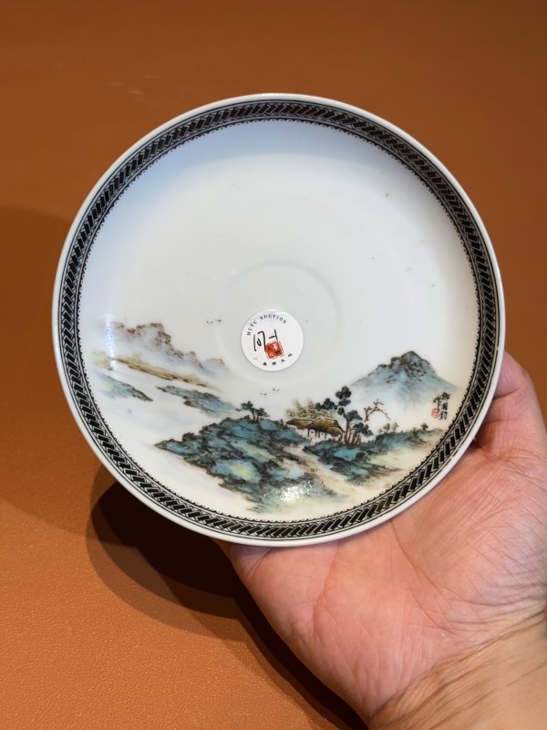民国 粉彩青绿山水纹碗盘套 - 图7